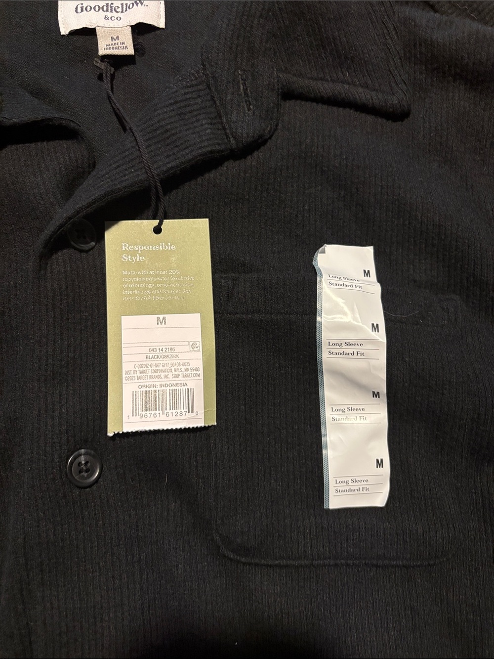 Goodthreads Black Ribbed Button-Front Shirt Jacket - Picture 3 of 4